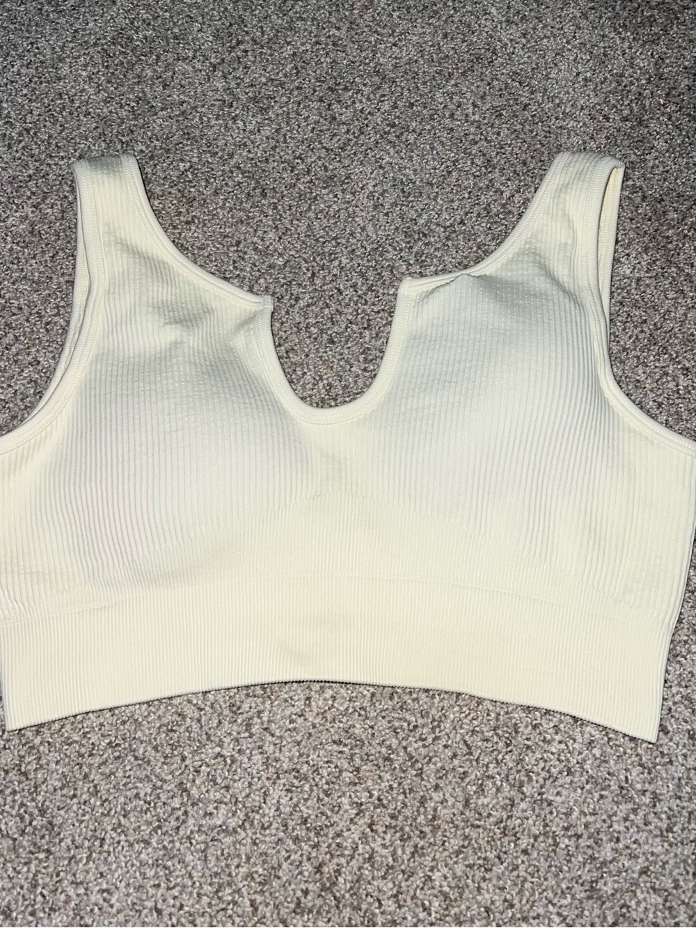 Seamless Ribbed Scoop Neck Crop Top- light yellow/cream colored